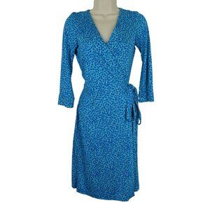Diane Von Furstenberg Women 2 New Julian Two Blue Print Long Sleeve Wrap Dress